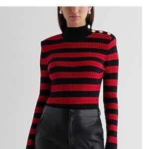 Express black and red with gold buttons sweater.